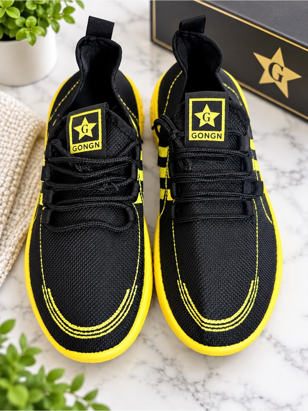 Men’s Black & Yellow Athletic Sneakers